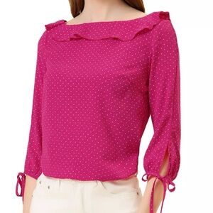 Allegra  K  Women's Fuchsia Polka Dot Blouse